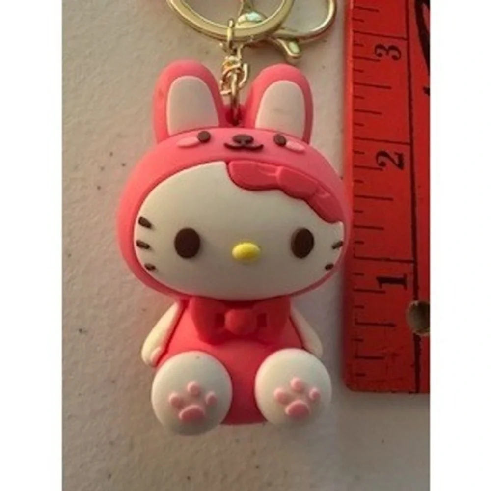 Sanrio Hello Kitty Pink Bunny Costume 3D Silicone Keychain Wristlet Bag Charm